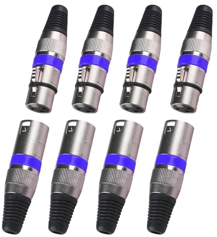 wecan 3-poliger XLR-Anschluss, XLR-Kabelanschluss männlich und weiblich für DMX-Signalkabel oder Audio-Mixer-Mikrofonanschluss (Metallgehäuse, 4 Sätze blau)
