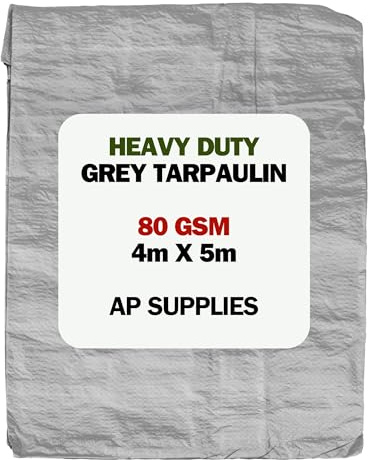 AP Supplies 80gsm S-Grade Grey Tarpaulin 4m x 5m – Waterproof, UV & Weather Resistant Cover Sheet for Camping, Gardening, Furniture & Equipment Protection – Lightweight & Reusable