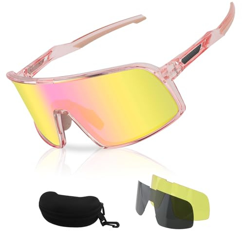 ToopMount Polarisierte Fahrradbrille, Sportsonnenbrille mit 3 Wechselgläsern, beschlagfreie Brille mit TR90-Vollrandrahmen für Damen und Herren zum Wandern, Angeln, Baseball und Golfen