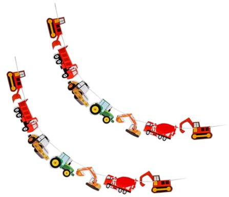 TOYANDONA 2St Latte-Kunst Bagger-LKW-Banner transport geburtstagsfeierzubehör Bau hängende Dekoration truck wandverkleidung decor Bagger-LKW-Girlande Geburtstagsbanner zum Aufhängen Papier