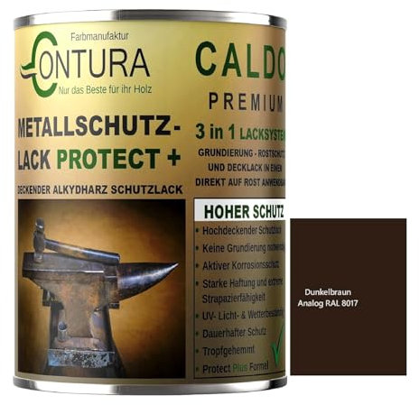 Contura 3in1 Rostschutzfarbe Metallschutzlack Seidenmatt RAL Metall Lack Farbe Grundierung (RAL 8017 (Intern: Dunkelbraun), 1 Liter)