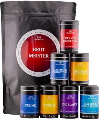 Hallingers Genuss Manufaktur Gewürz Geschenk-Set - Selektion unserer Besteller als Probierset in edlen Aromadosen & Tragetasche Brot Meister, Geschenkidee für Männer Freund