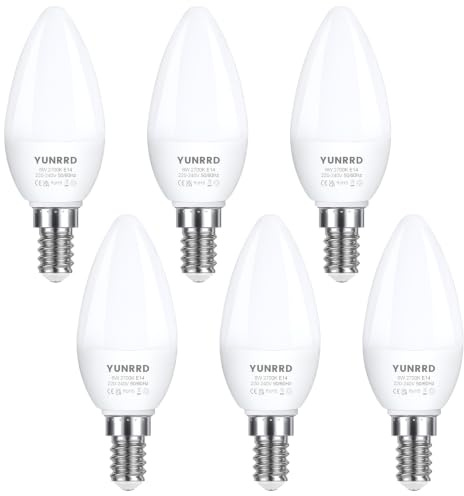 YUNRRD E14 LED Light Bulb,Warm White 2700K,6W SES Small Screw Bulb,6Pcs | Energy Saving Light Bulbs,600LM,220-240V,Candle Bulb for Chandeliers,Wall Sconces,Lamps,Non-Dimmable,No Flicker