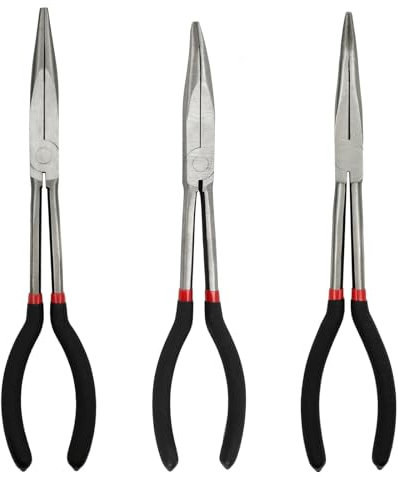 3 Pcs 11 Long Nose Pliers Set,Straight Long Needle Nose Pliers,25/45 Degree Angle Curved Pliers for Wire Bending,Shaping,Trimming