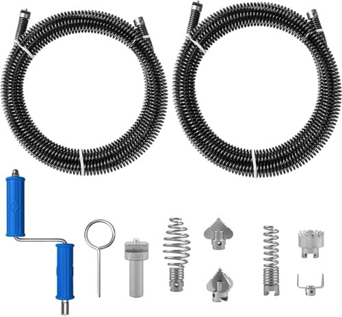 2 spirali per la pulizia dei tubi, 3 m a spirale, per la pulizia dei tubi, per scarico manuale, a spirale, per scarico, intasato e scarico, per WC (1)