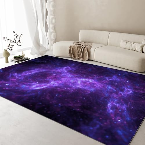 Generisch Pflegeleichter Teppich Jugendzimmer Jungen - Schwarzlicht Galaxie Teppich Kurzflor 100x140cm - rutschfest für Wohnzimmer, Schlafzimmer und Küche Dekoration