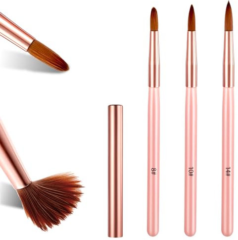 Set di 3 pennelli per unghie acriliche in nylon per applicazione acrilica: set di pennelli per unghie acriliche: dimensioni 8/10/14 pennelli professionali per polvere acrilica, manico robusto