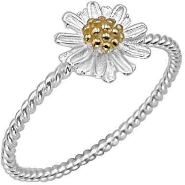 Silverly Anello in Argento Sterling con Margherita | Anelli a Forma di Fiore in Argento 925 Placcato Oro per Donna | Banda di Impilamento Dell'amicizia | Regali Ispirati alla Natura per la Figlia
