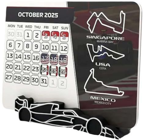 F1-Kalender 2025, Desktop-Rennkalender mit Rennterminen, Auto-Schreibtisch-Kalender 2025, Formel-1-Kalender 2025, Renntisch-Kalender für Motorsport-Fans (schwarz-B 1 Stück/ohne Halterung)