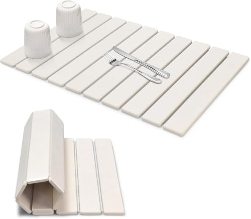 mumisuto Gran Alfombrilla Escurreplatos de Piedra de Cocina, 60 x 39 cm Escurridor de Platos Plegable de Secado Rápido, Súper Absorbente Seca Platos, Adecuada para Cualquier Encimera
