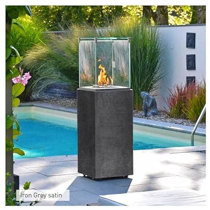 L'Héritier Du Temps Chauffage Extérieur Néocube-O Actuel Patio Acier et Verre Cheminée Gaz Braséro Terrasse 42,8x42,8x143,1cm