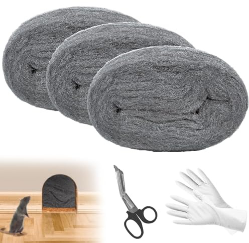 Laine d'acier, 3 Rouleaux Paille de Fer Laine D'acier Anti Rongeur, Laine d'Acier Nettoyage Wire Wool Laine d'Acier Extra Fine, Fil de Nettoyage Wire Wool pour Nettoyage Polissage Entretien