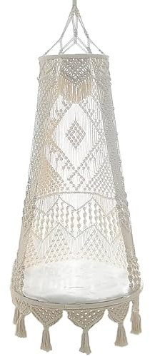 Indoor Schaukel Erwachsene 200kg Tragkraft, Hängesessel mit Kissen 80cm mit Befestigungsmaterial, Hängestuhl Hängeschaukel für Wohnzimmer, Balkon, Schlafzimmer(White)