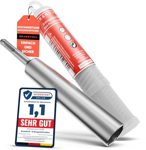 Brandvoll SDS Plus Erdnageleintreiber perfekt zum versenken von Tiefenerder, Erdungsspieße, und Staberder Ø 20 mm Innen, Ø 25 mm Außen, L 170 mm