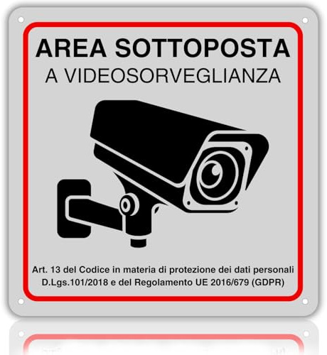LEIASA | Cartello Videosorvegliata in Alluminio Riflettente - 21x28 cm - Spessore 0,8 mm - Stampa UV - Esterno