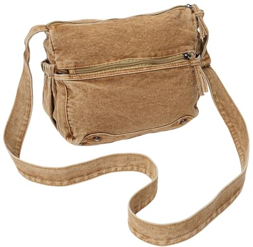 Ausing Crossbody Bag Damen Nylon Damen Umhängetasche Leichte Umhängetasche Retro Vintage Canvas Braun