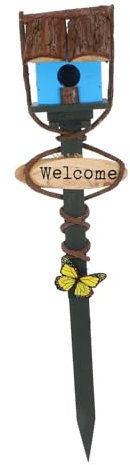 BESPORTBLE Decorative Outdoor Bird House Stake with Flat Blue Roof for Garden and Lawn, Yard Bird Nest Stake Suitable for Patio and Park Landscaping
