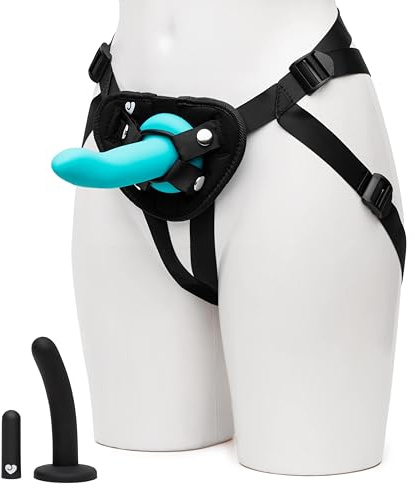 Lovehoney Vibrating Strap On Dildo & Harness Kit | 2 Silicone Dildos for Pegging & G Spot Stimulation | Includes Bullet Vibrator | Adjustable Harness with 3 O-Rings | Adult Sex Toy for Couples