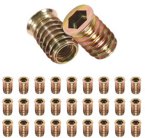 40 tuercas roscadas M4 x 10 mm – Insertos de rosca galvanizados para madera con diseño hexagonal, tuercas de inserción roscadas para muebles de madera y proyectos de bricolaje, tuerca de casquillo