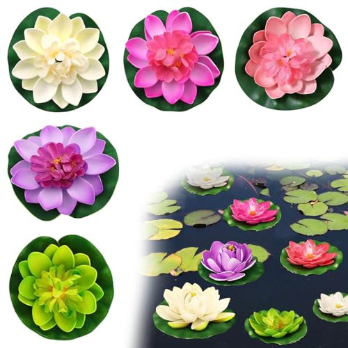 Zeevill Fiori di loto galleggianti in schiuma, 6 colori, piante artificiali per laghetti, laghi, piante galleggianti per laghetti, ornamenti per decorazioni per stagni