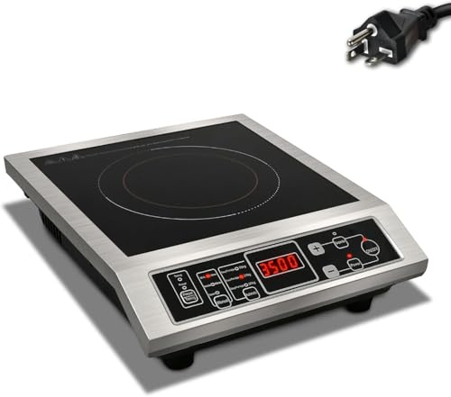 AiedCom Induction Cooker,3500W High Power Commercial Induction Cooker, 9.5-Inch Enlarged Double-Layer Heating Plate, 8-Speed Power Adjustment, Brushed Stainless Steel Process, Waterproof, Leak-Proof