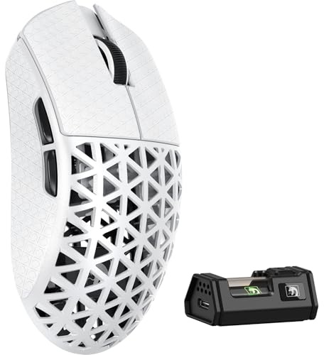 MAMBASNAKE M5 Ultra Carbon Fiber 8000Hz Wireless Gaming Mouse with Up to 42000 DPI, PAW3950 MAX Sensor, 39g Ultra-Lightweight, Nordic 52840 Chip, 2.4GHz Wireless/BT/Wired, for PC/Xbox/PS/Mac -White