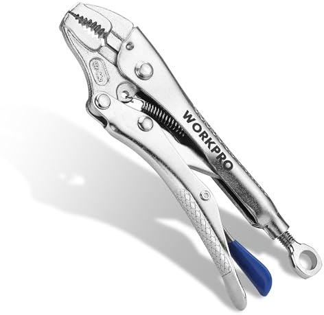 WORKPRO 5 Curved Jaw Locking Pliers with Screw Extractor, CR-MO Steel Construction with Perforated Screw, Multipurpose Clamping Tool for Automotive, Welding, and Home DIY