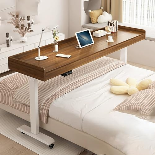 Scrivania da Letto elettrica Mobile con Altezza Regolabile e cassetto, Tavolo da Letto ospedaliero con Ruote, postazione di Lavoro per Laptop per Camera da Letto e Ufficio Domestico, Tavolo