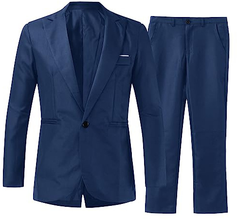 Traje de 2 piezas para hombre, ajuste delgado, casual, con un solo botón, chaqueta y pantalones, elegante traje de esmoquin para boda, cena, negocios, traje de fiesta