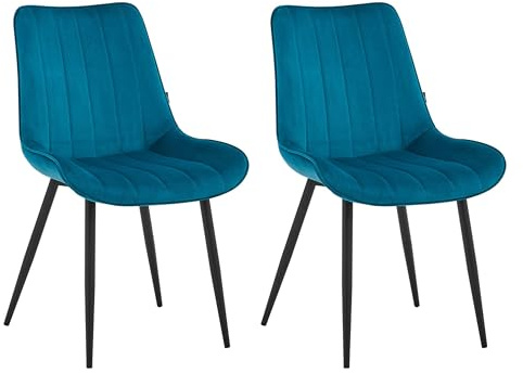 Colenis Verta Esszimmerstuhl 2er Set, Küchenstühle gepolstert mit Rückenlehne, Bezug aus Samt, bis 120 kg belastbar, Metallbeine, für Esszimmer, Küche & Wohnzimmer, Petrol