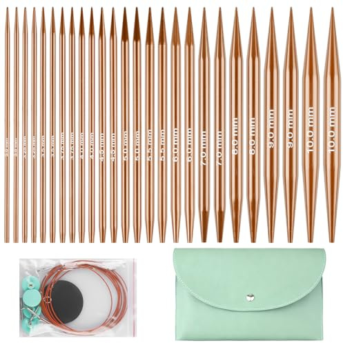 Auswechselbare Rundstricknadeln Set, 3,0-10,0 mm Rundstricknadeln, 40/60/80/100 cm,13 Paar Rundstricknadel n mit Tasche und Zubehör, für handgefertigtes DIY(Roségold)