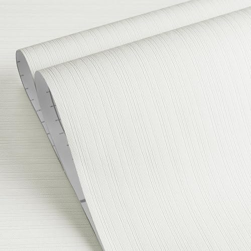 Yenhome Strukturtapete Selbstklebend Möbelfolie Weiß 40x500cm Texturierte Selbstklebend Tapete Verdickt Weiß Klebefolie Möbel Dekofolie Vliestapete für Wohnzimmer Badezimmer Folie für Möbel Wasserfest