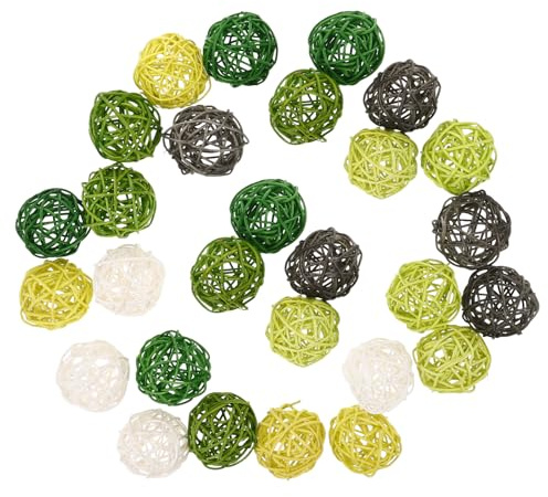 DOITOOL 24stücke Rattankugeln Dekorativ Handgefertigt für Schalen und Tischdekorationen Grüne und Weiße Weidenkugeln als Natürliche Wohnaccessoires Einfach Aufhängbar und Vielseitig