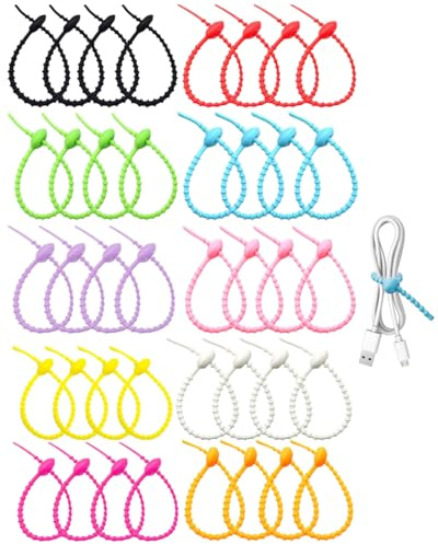 WINXMIN 40 bridas de silicona coloridas, bridas de silicona reutilizables, Para Bridas de Bolsas de Alimentos, Bridas de Cables(10 colores)