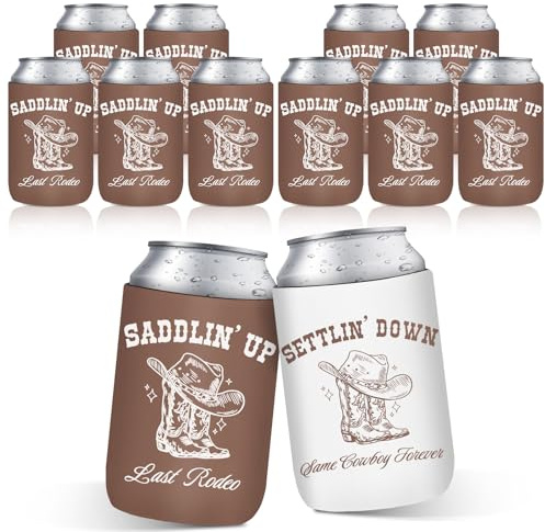 SiliFine 12 Pcs Last Rodeo Western Cowgirl Country Bachelorette Party Can Sleeves Bulk Coquette Western Cowgirl Bachelorette Party Decoration Brown Boots Can Sleeves for Bridal Shower Gifts