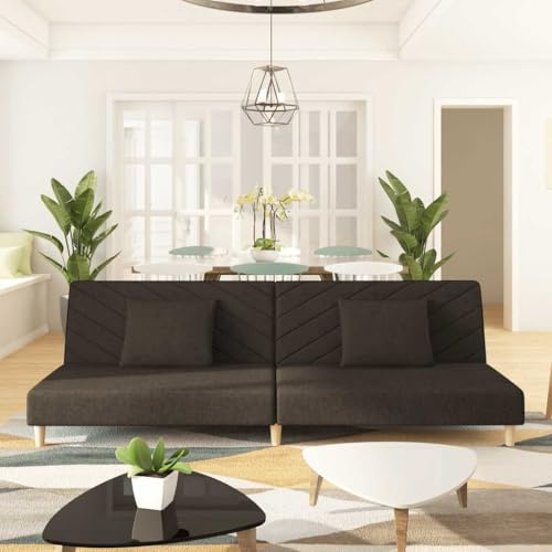 mtlskopl 2-Sitzer Schlafsofa Braun 200×84,5×69 cm, klappbar, Bettsofa mit 2 Kissen, Polyester/Holz, Mini-Couch für Wohnzimmer/Gästezimmer