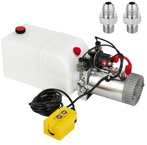 RBFGYIOP Pompa di Potenza Idraulica 12V DC Doppio Effetto - Serbatoio Plastica 6L Quadrato - Compatta e Affidabile per Rimorchi Ribaltabili, Carrelli Elevatori, Piattaforme Aeree - 6L plastic square