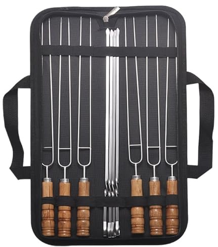 Pique A Brochette Avec Manche En Bois Ensemble de brochettes réutilisables en acier inoxydable, 10 pièces, Barbecue pratiques for la maison, le Camping plein air, manche bois