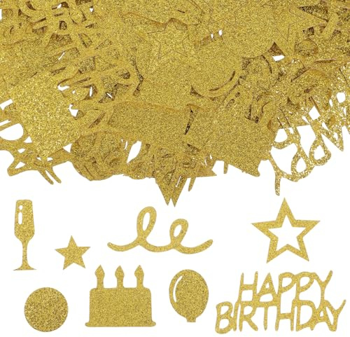 Amabro 200 Stück Happy Birthday Konfetti Tischdeko Geburtstag Streudeko | Glitzernde Deko Geburtstagsdeko aus Papier, Goldene Streudeko für Party und Jubiläen (Gold)