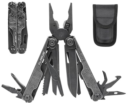 KLARUS 20 i 1 MT07 Professionell Multifunktionstång Herr Presentset, Multiverktyg Inklusive Tång och en Fällkniv, med Hölster, Lämplig för Camping och Reparationer Utomhus (Black)