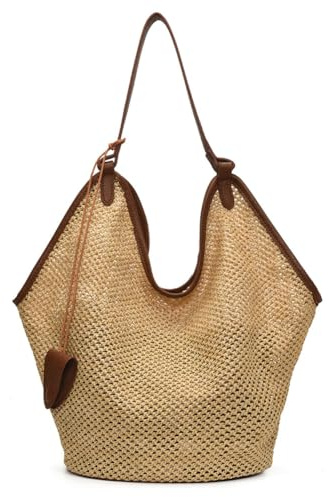 Youlity Strohtasche für Damen Sommer Strandtasche Große Stroh Handtasche Shopper Gewebte Tasche für Strand Reisen Urlaub Einkaufen Picknick (Braun)