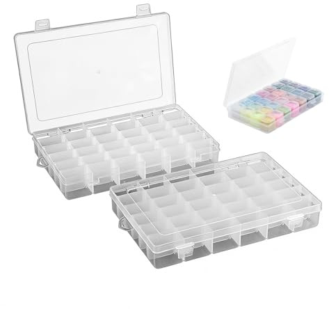 2 Stück Kunststoff-Aufbewahrungsbox mit 36 Fächern,Sortierboxen Kleinteile | Durchsichtige Aufbewahrungsboxen mit Deckel,Kunststoff Kleinteilebox für Schmuck und Kunsthandwerk,27×17.5×4.5 cm