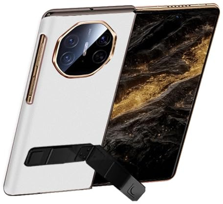 Stativfodral för Huawei Mate XT, magnetiskt roterbart stativ baksidefodral med reptåligt gångjärn smalt lyxigt läderfodral, vitt