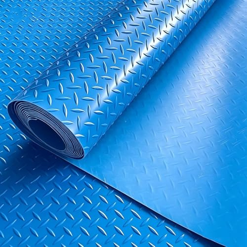 Rollo de suelo de PVC antideslizante – Alfombrillas de garaje resistentes para debajo del coche, taller, almacén, remolque, gimnasio y cobertizo, rollo de vinilo para suelo (azul, 1,5 mm, ancho 1,3 x