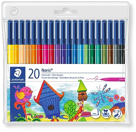 STAEDTLER Noris Club 326 WP20 Filzstifte, rund, Set mit 20 brillanten Farben, hohe Qualität, CE - kindgerecht DIN EN-71, stabile, eindrucksichere Spitze, Linienbreite ca. 1 mm