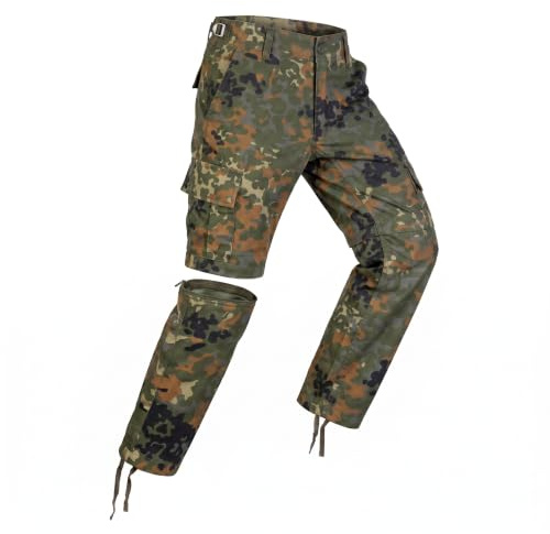 Mil-Tec® US Zip-Off BDU Kinderhose Flecktarn • Abnehmbare Hosenbeine • 2in1 Cargo Hose & Shorts • Robuste Outdoorhose Kinder mit 6 Taschen • Freizeit- & Trekkinghose