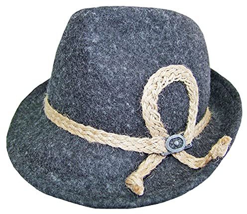 Kinder Trachten Hut mit Zierband Anthrazit Gr. 49 - Schöner Filzhut aus Wolle für Junge Bubn und Madls zur Lederhose aufs Oktoberfest