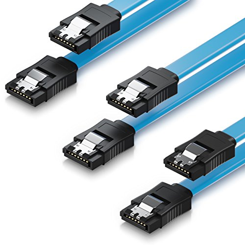 deleyCON 3x 50cm SATA III Kabel im Set S-ATA 3 Datenkabel - HDD SSD Verbindungskabel Anschlusskabel Metall-Clip 6 GBit/s - 2 Gerade L-Type Stecker - Blau
