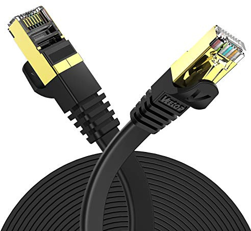 Veetop 50m/164ft Flat CAT7 High Speed 10Gbps RJ45 Cat 7 Ethernet cables LAN Networking Cable with STP Copper Wires Shielded & Gold Plated Connector for Computer Laptop Router Patch