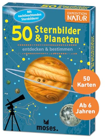moses. Expedition Natur - 50 Sternbilder & Planeten, Entdeckerkarten zur Beobachtung des Nachthimmels, Outdoor-Spielzeug für Kinder ab 6 Jahren